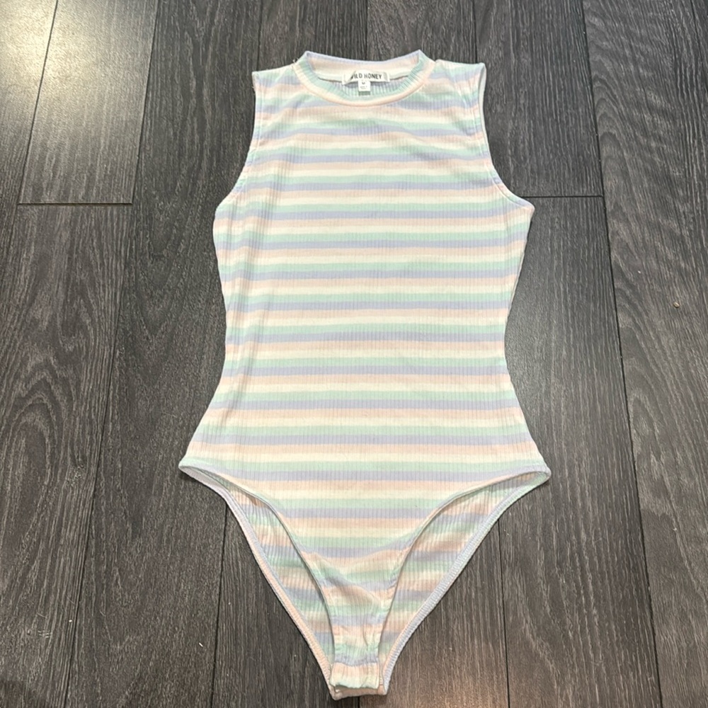 Wild Honey Ribbed Striped Bodysuit Size Medium